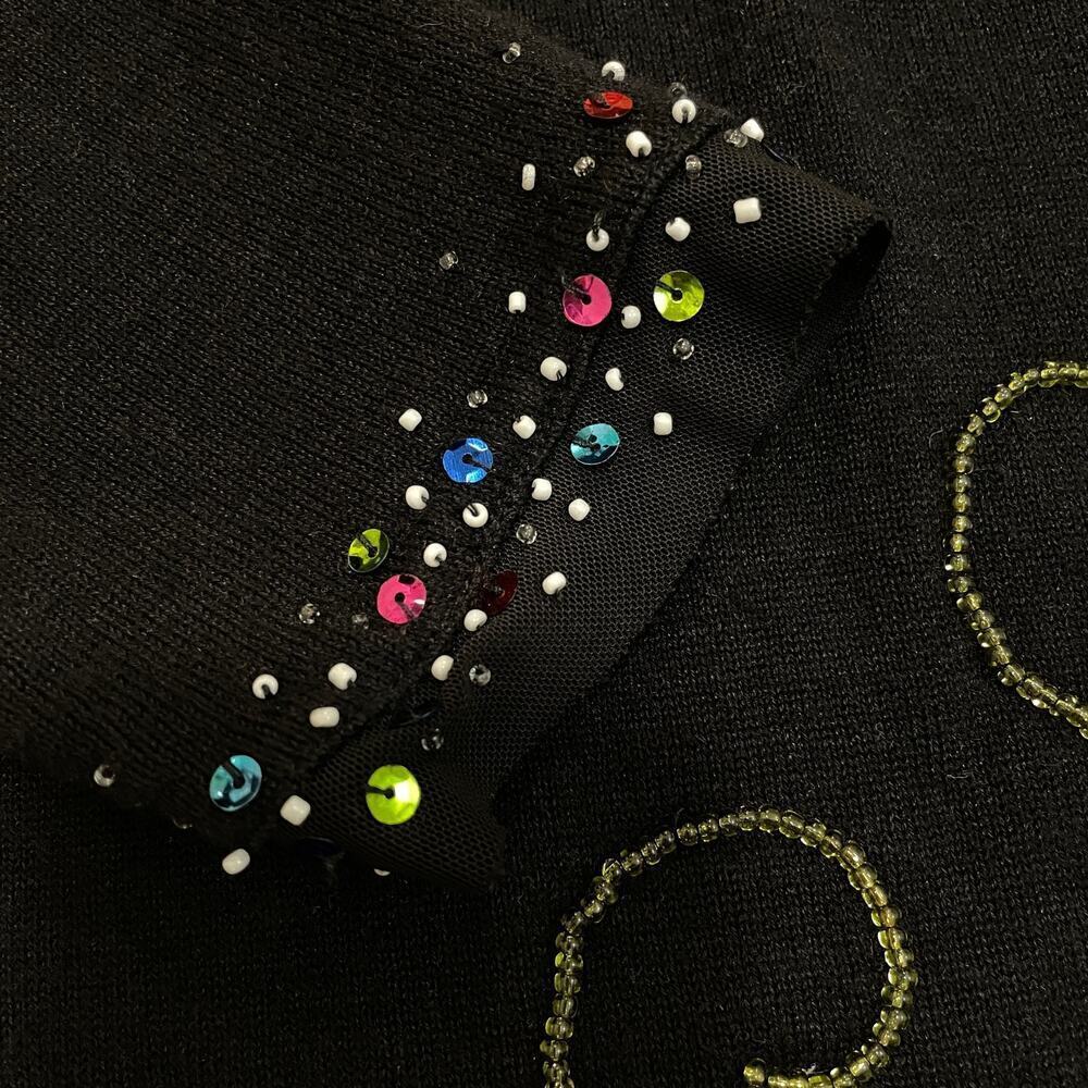 Michael Simon Vintage Christmas Sweater | Candy Canes, Holiday Black Ramie Blend - Picture 3 of 6